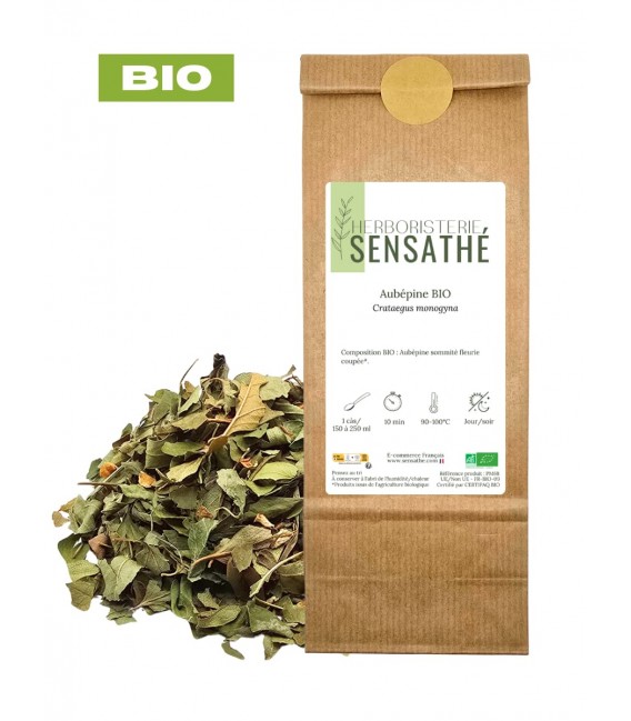 Aubépine BIO, Crataegus monogyna, tisane d'aubépine, s.fleurie coupée, plantes en vrac