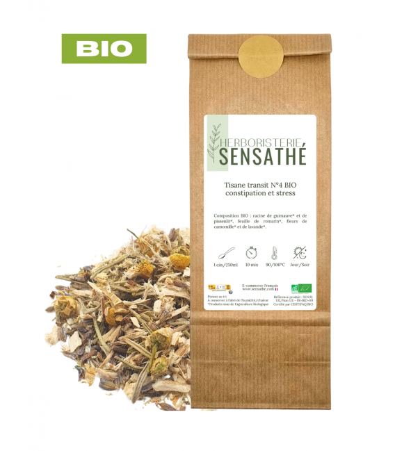 Tisane transit N°4 BIO constipation et stress, plantes en vrac