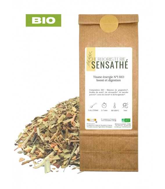 Tisane énergie N°1 BIO boost et digestion, plantes en vrac