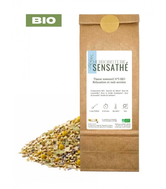 Tisane sommeil N°5 BIO Relaxation & Nuit Sereine, plantes en vrac