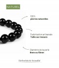 Bracelet onyx noir brillant en pierre naturelle - Perles rondes - Bijoux énergétique