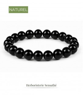 Bracelet onyx noir brillant en pierre naturelle - Perles rondes - Bijoux énergétique
